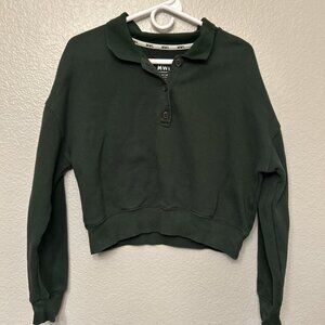 Madewell MWL Betterterry Crop Polo Sweatshirt Forest Green Size XS
